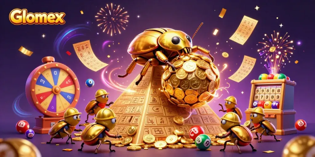 Engage in gaming excitement with Glomex as golden coins and lottery symbols come alive.