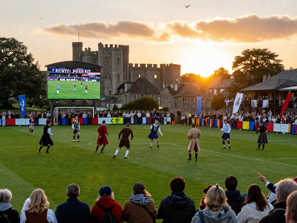Online Casino Österreich: Football From Ancient Times to Online Sports Betting featuring a historic football match in medieval settings.