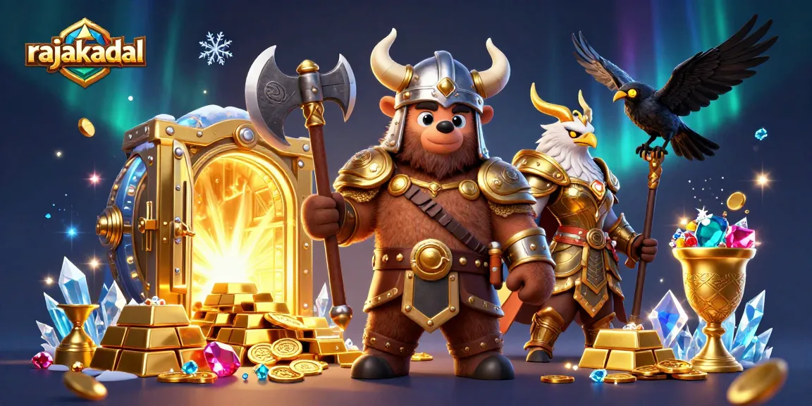 Menangkan hadiah menarik di rajakadal dengan beruang Viking dan elang Valkyrie dalam ilustrasi kasino.