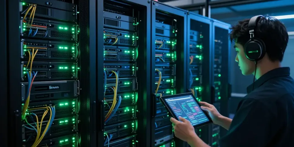 High-tech server room at Singatoto with advanced gaming infrastructure.