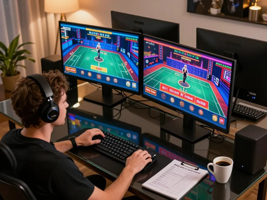 Engaging in online casino action with Fun88, showcasing multiple live games on a sleek gaming setup.