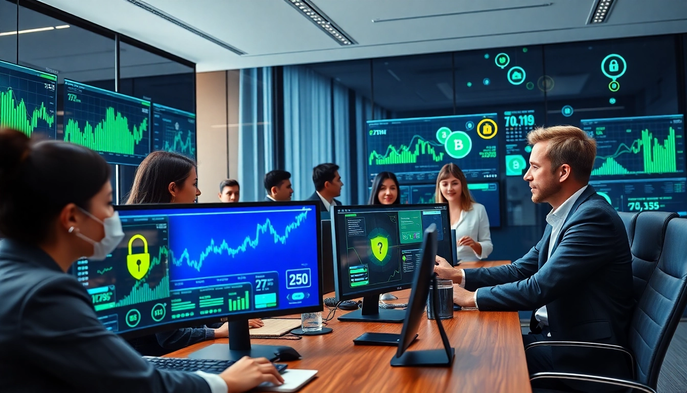 Scène bancaire numérique futuriste mettant en valeur la plateforme de paris en ligne innovante de 79king avec des transactions sécurisées et des professionnels experts.