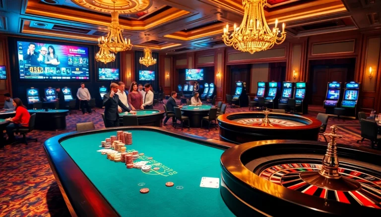 Experience the exciting gambling scene at 79king with luxurious casino tables and vibrant poker chips.