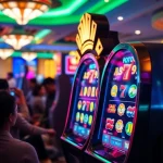Menangkan Slot Game dengan mesin modern yang menyala di kasino yang ramai.