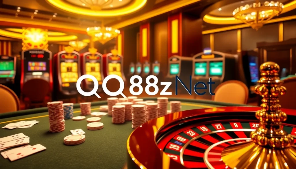Engaging players at a luxurious casino table showcasing QQ88z Net's vibrant gambling atmosphere.