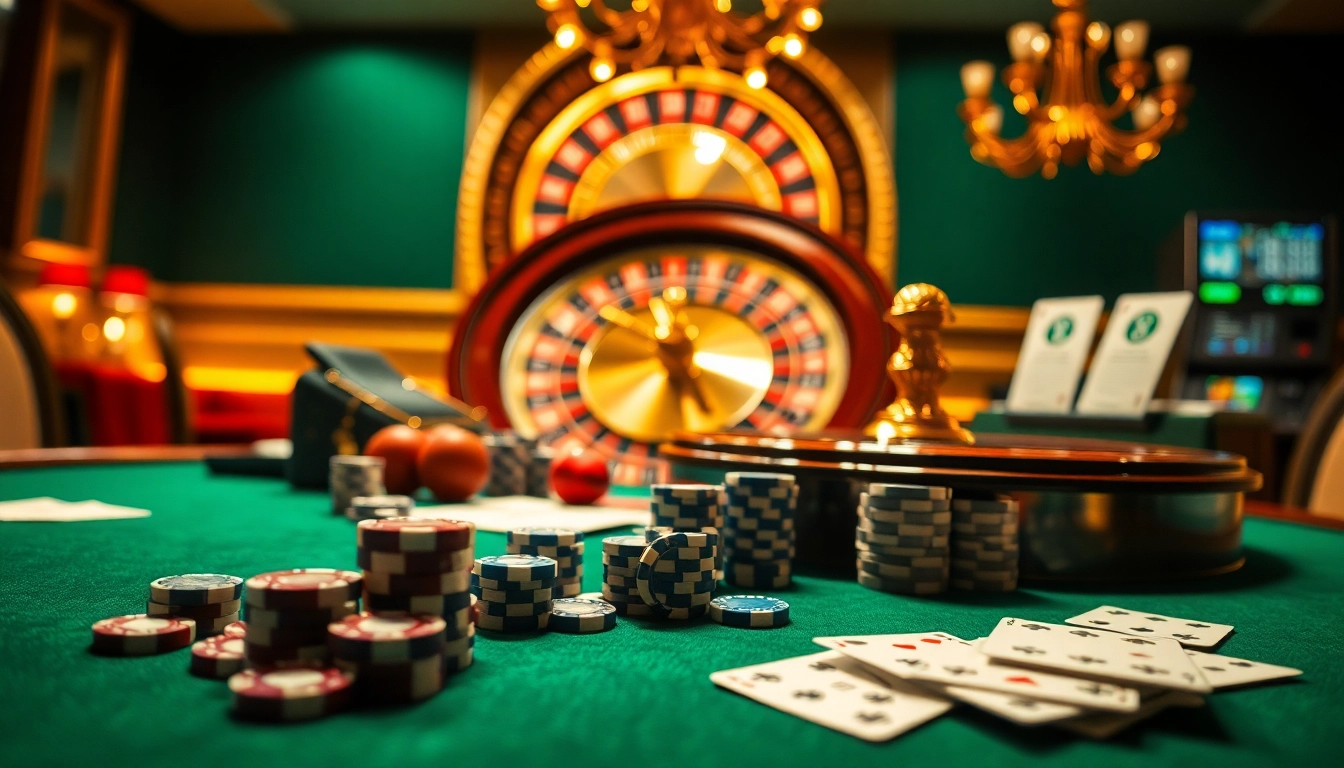 Exciting casino setup showcasing new 88 with poker chips and a roulette wheel.