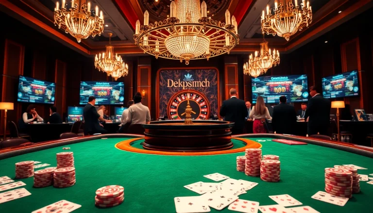 Para pemain merayakan kemenangan di meja poker glamor milik Dewanaga89 di kasino mewah.