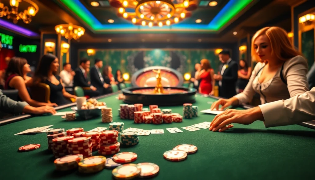 Exciting casino scene with poker action at https://789win.apartments/ featuring colorful chips and cards.