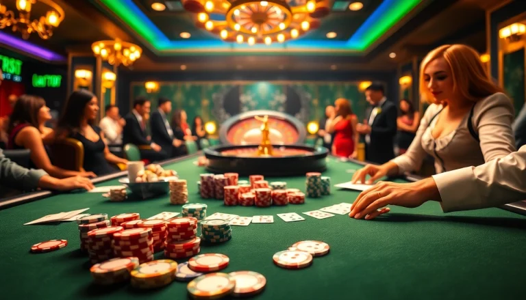 Exciting casino scene with poker action at https://789win.apartments/ featuring colorful chips and cards.