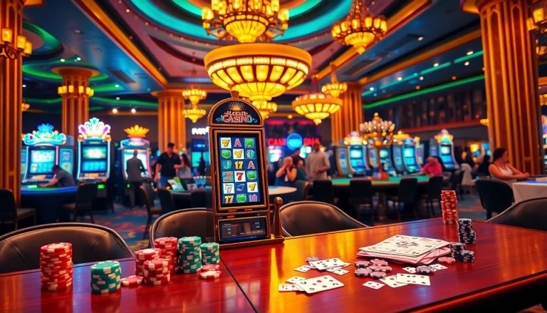 Excited players enjoying a colorful slot machine at a top 슬롯사이트 in a luxurious casino setting.