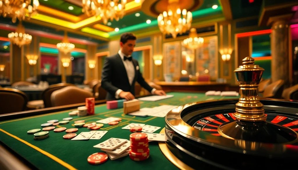 Players enjoy a thrilling game at the luxurious thabet casino table with live dealers.