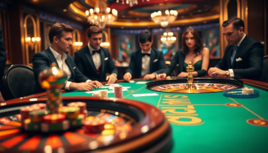 Experience luxury gambling at https://32win.cool/, featuring an exciting poker table and roulette wheel atmosphere.