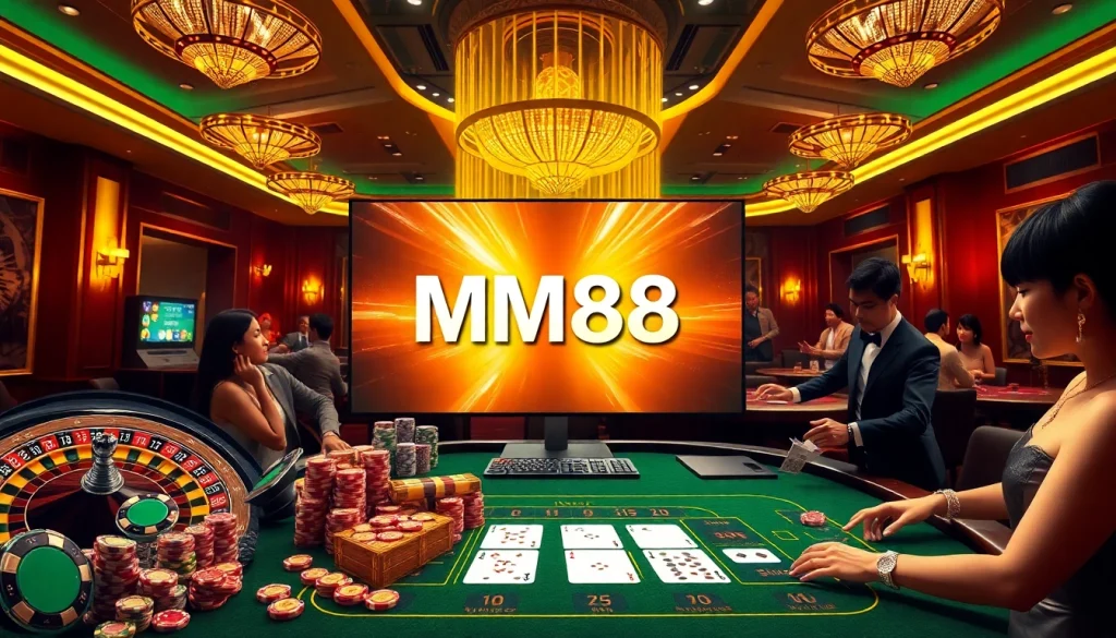 Engaging in online gaming at MM88, surrounded by chips and roulette wheels.