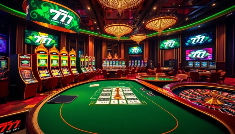 Experience thrilling gameplay at 7C77 Casino, featuring high-stakes poker tables and vibrant slot machines.