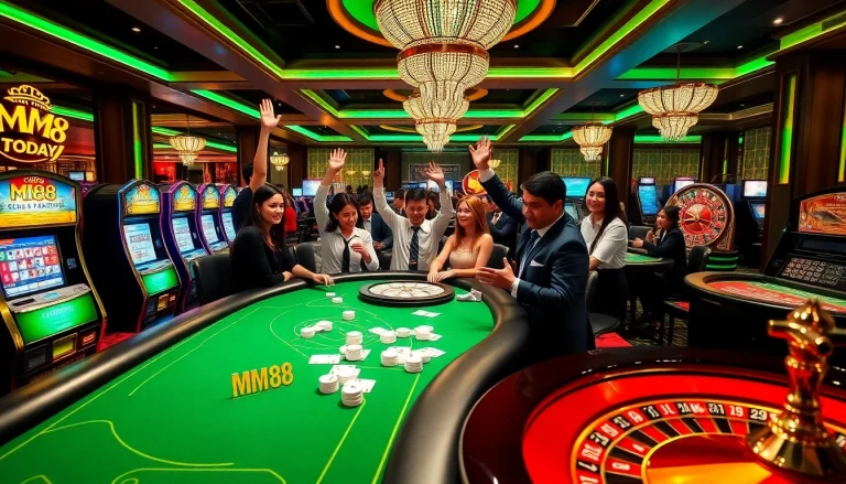 Experience the excitement of online gambling at MM88 TODAY with vibrant casino games and players enjoying their wins.