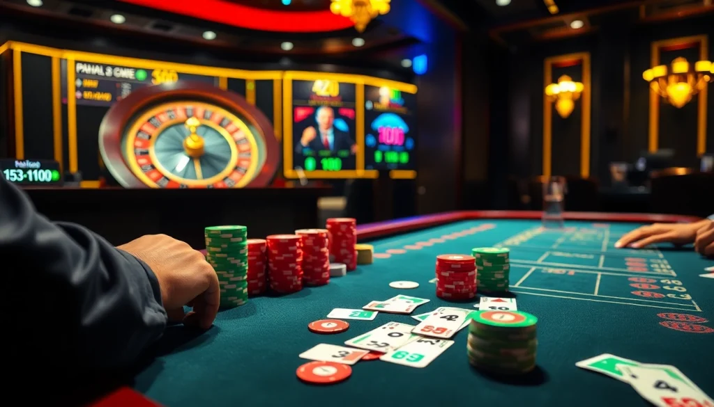 Action-packed casino table scene highlighting pahala4d with poker chips and a roulette wheel.