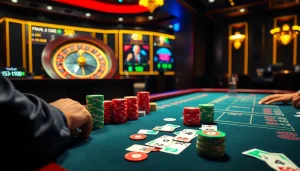 Action-packed casino table scene highlighting pahala4d with poker chips and a roulette wheel.