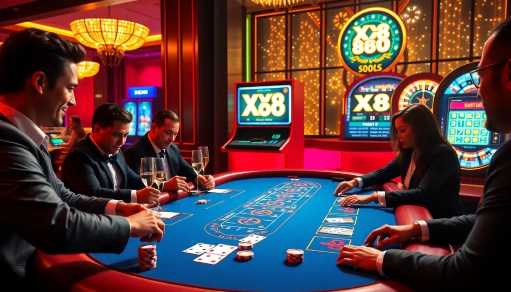 Experience the thrill of high-stakes baccarat at a luxurious casino with XX 88 branding prominently featured.
