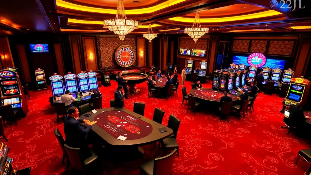 Experience the thrill of 22JL casino gaming with engaging poker tables and vibrant slot machines.