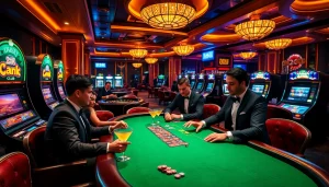 Experience excitement at the 24k club with elite gamblers engaging at a luxurious casino table.