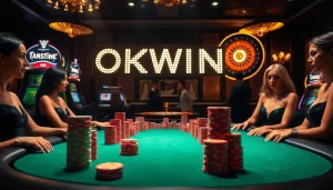 Experience thrilling gameplay at OKWIN's luxurious casino with vibrant tables and exciting slot machines.