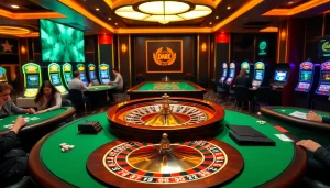 The hidden wiki dark web reflects in a luxurious casino scene with vibrant poker action and roulette.
