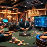 Exciting sports betting scene showcasing เทคนิคแทงบอล strategies with players at a casino table.