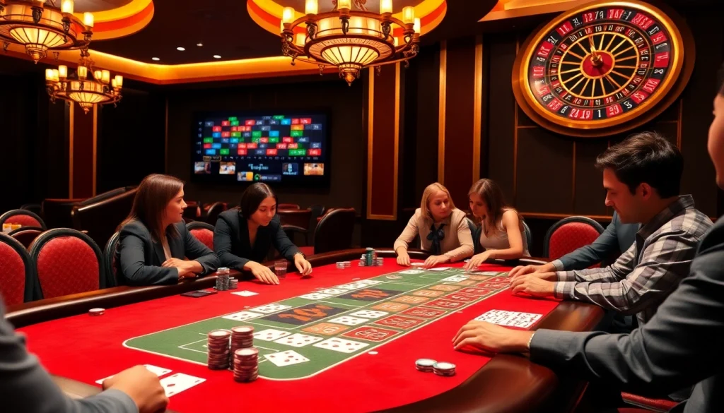 Engage in thrilling gameplay with 7xl להורדה at the poker table, featuring vibrant chips and cards.