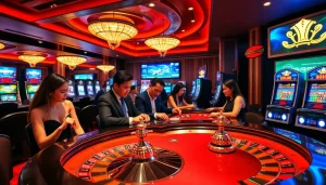 Engaging players at BK8 เว็บตรง casino tables enjoying a vibrant online gambling experience.