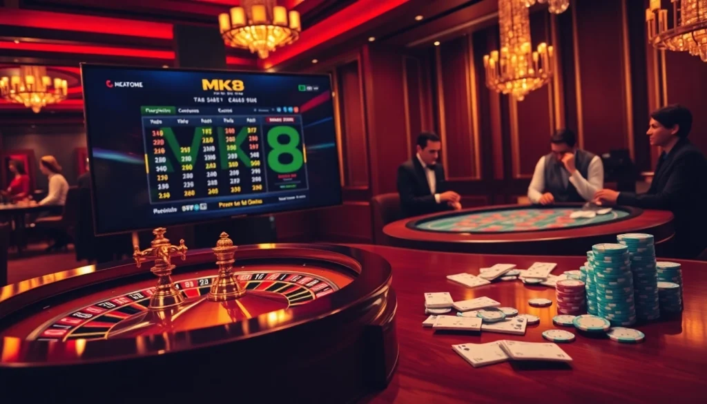 Experience an exciting game at MK8.COM with lively roulette and vibrant poker chips.