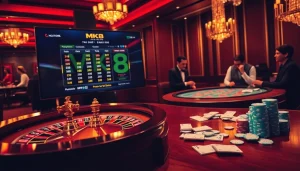Experience an exciting game at MK8.COM with lively roulette and vibrant poker chips.
