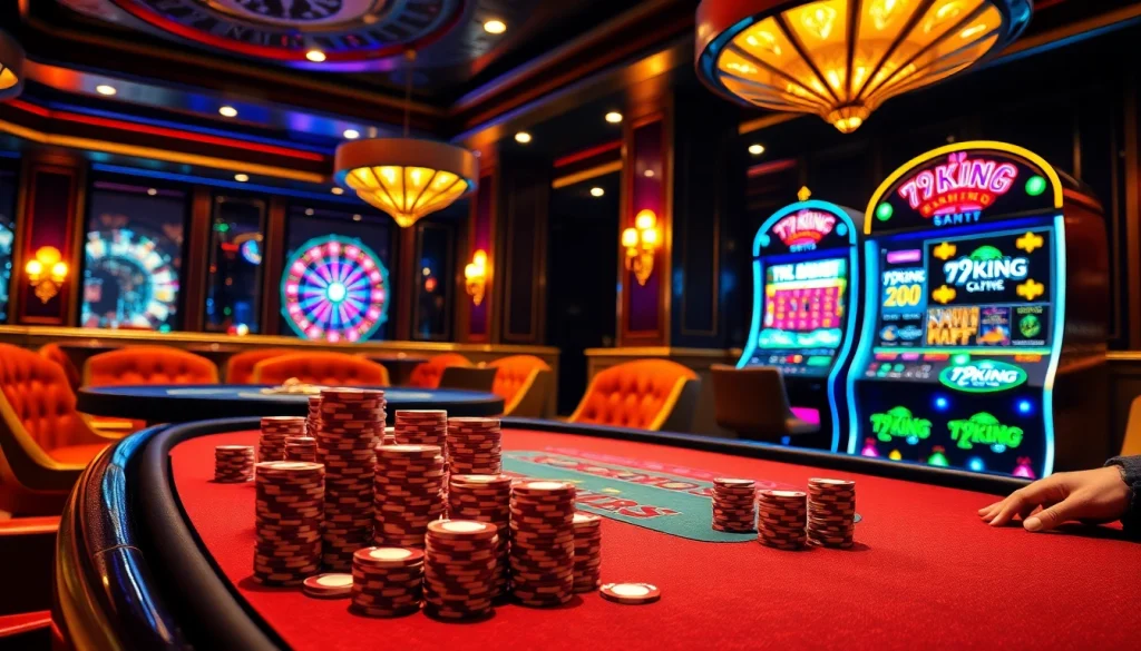 Experience the thrill of 79king at a vibrant casino table packed with poker chips.