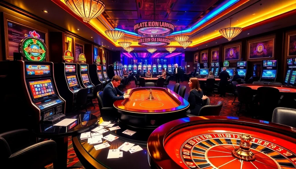 Players at a high-stakes poker table in a luxurious setting influenced by https://go88.fast/ showcasing exciting casino elements.