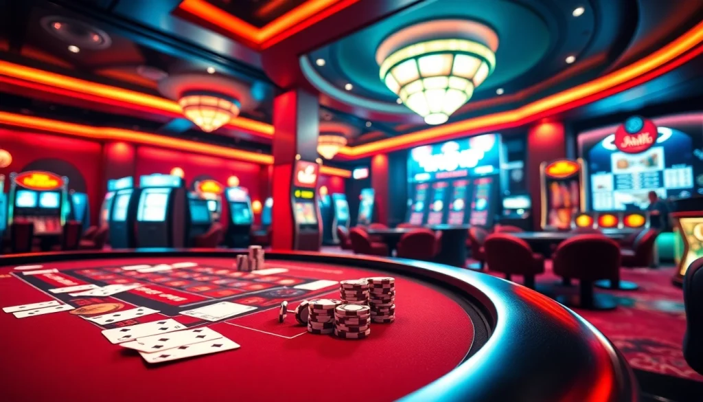 The ultimate gaming experience at nhà cái Man88, showcasing luxury casino tables and vibrant gameplay.