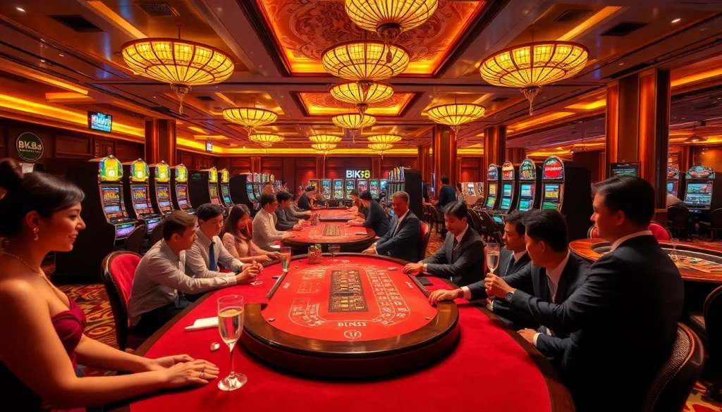 Engaged players enjoying high-stakes games at BK8 เว็บตรง in a luxurious casino environment.