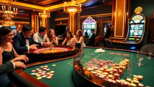 Experience the thrill at https://go8vni.com/ with players celebrating wins at a luxurious casino table.