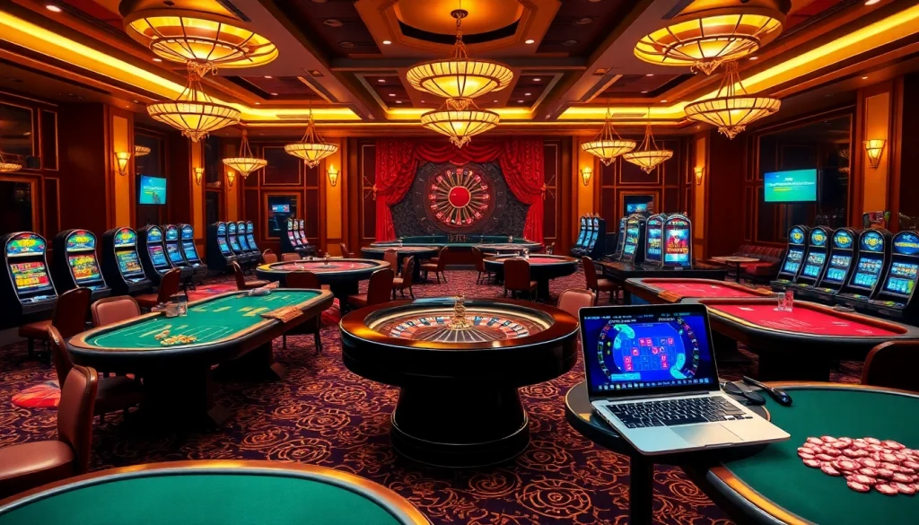 Experience the excitement of J8 with vibrant casino tables and captivating slot machines.
