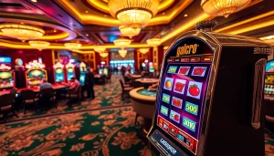 Players winning at the vibrant slot gacor machine in a luxurious casino setting.