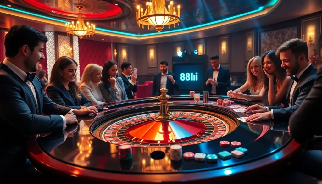 Players engaging at a high-stakes roulette table featuring 88i branding and luxurious decor.