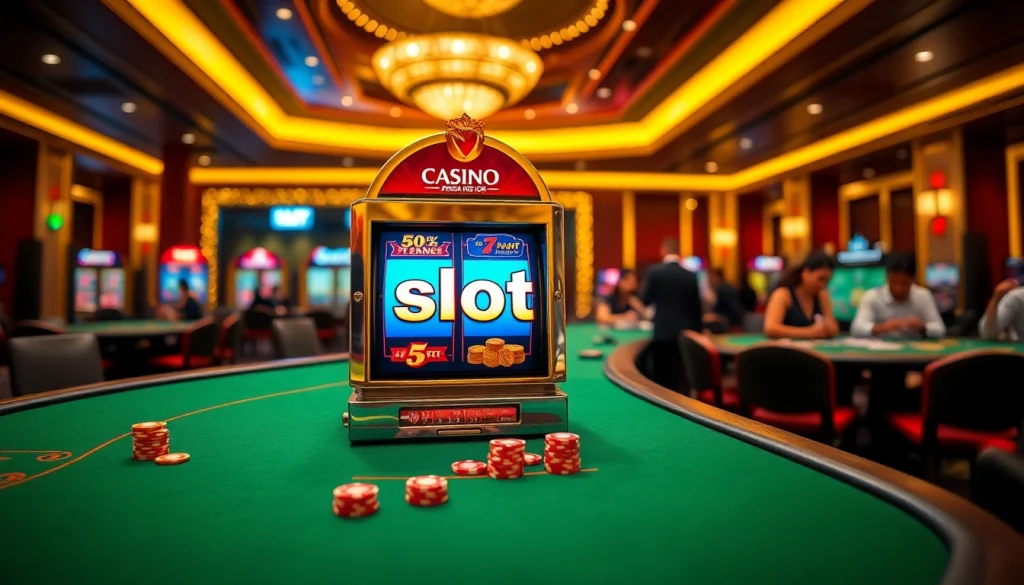 Players engaging with the slot apiraja88 machine in a vibrant casino setting full of excitement.