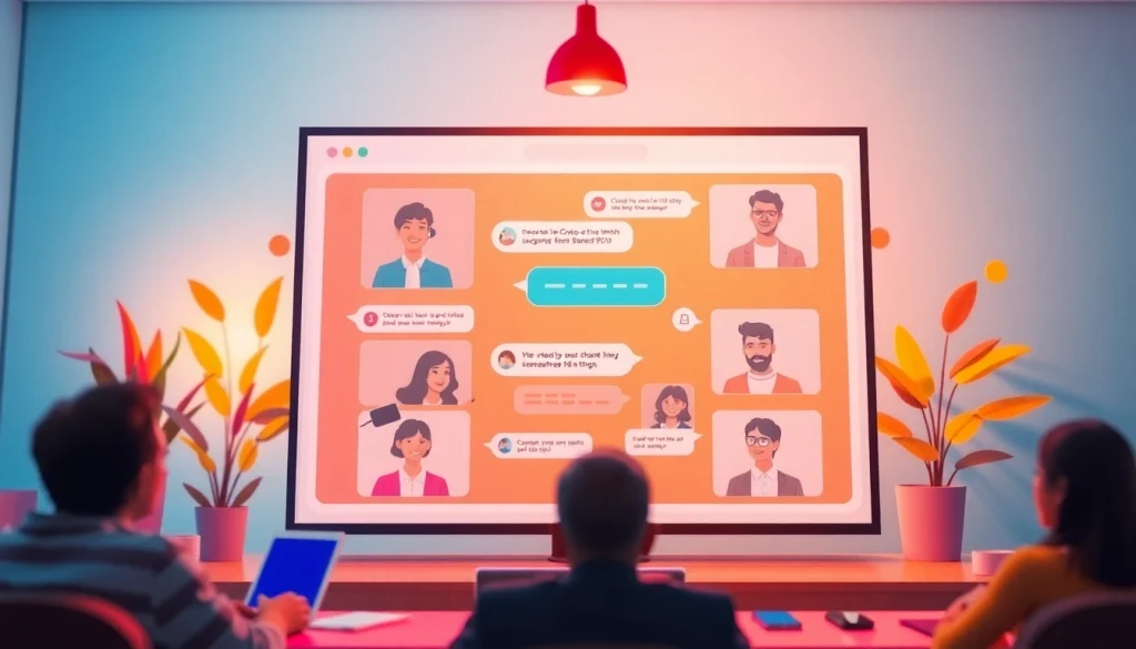 مشهد دردشة ديناميكي يوضح شات الرياض مع مستخدمين متنوعين يشاركون في محادثات حيوية.