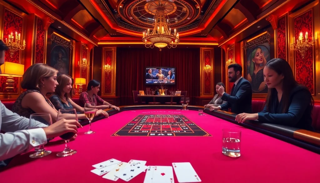 에볼루션 카지노의 생생한 라이브 게임 테이블과 화려한 분위기를 보여주는 장면