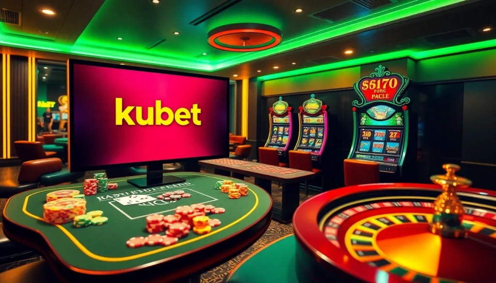 Players enjoying games at the Website kubet online casino, featuring vibrant tables and exciting slot machines.