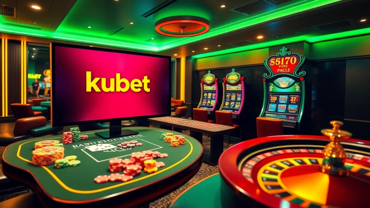 Players enjoying games at the Website kubet online casino, featuring vibrant tables and exciting slot machines.