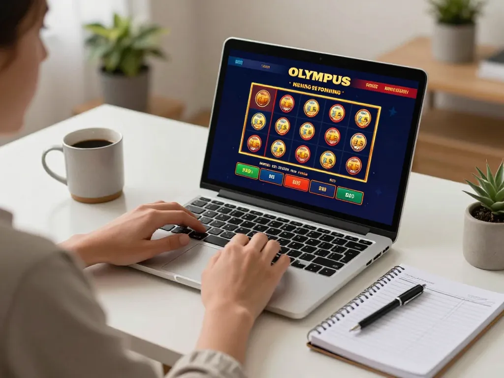 Engaging scene of personal gameplay on olympus slot game interface at home