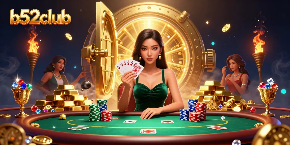 Engage in thrilling gaming at b52club with a focused player strategizing at a luxurious poker table, rich visuals abound.