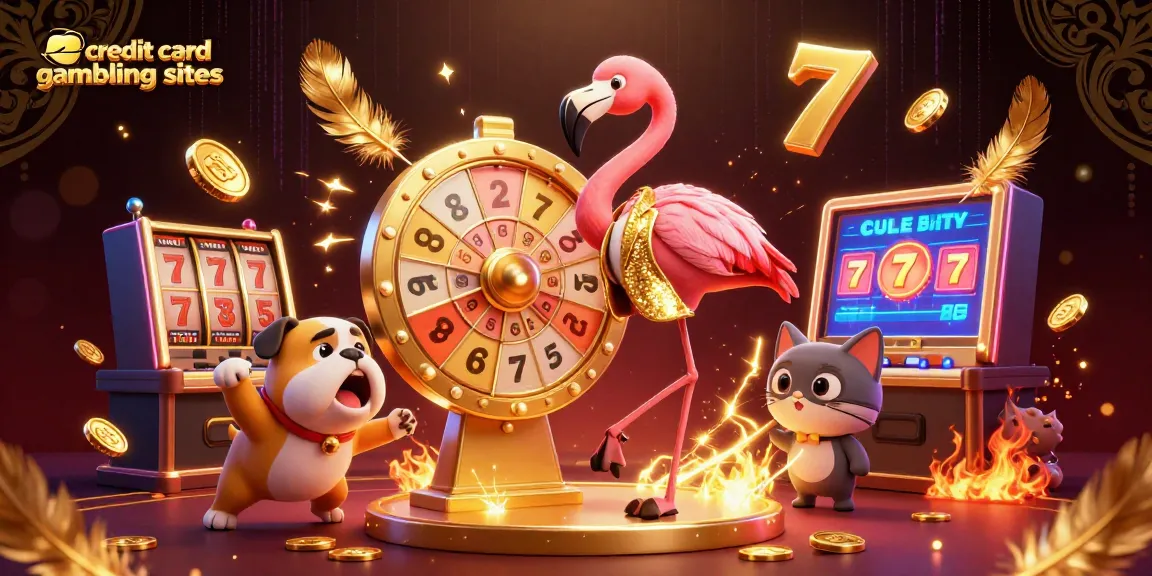Explore exciting credit card gambling sites with vibrant characters and thrilling slot machine elements.