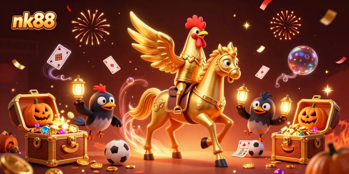 Experience thrilling gaming action at nk88 with a golden rooster in a vibrant casino scene.