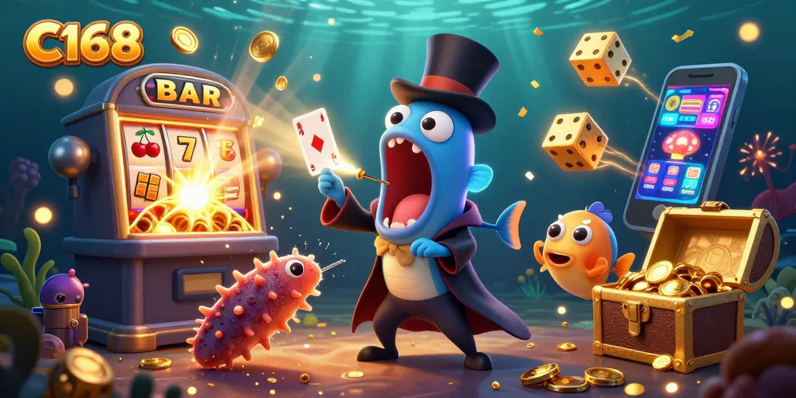 Experience the excitement of C168 with vibrant gaming elements and unique underwater characters.